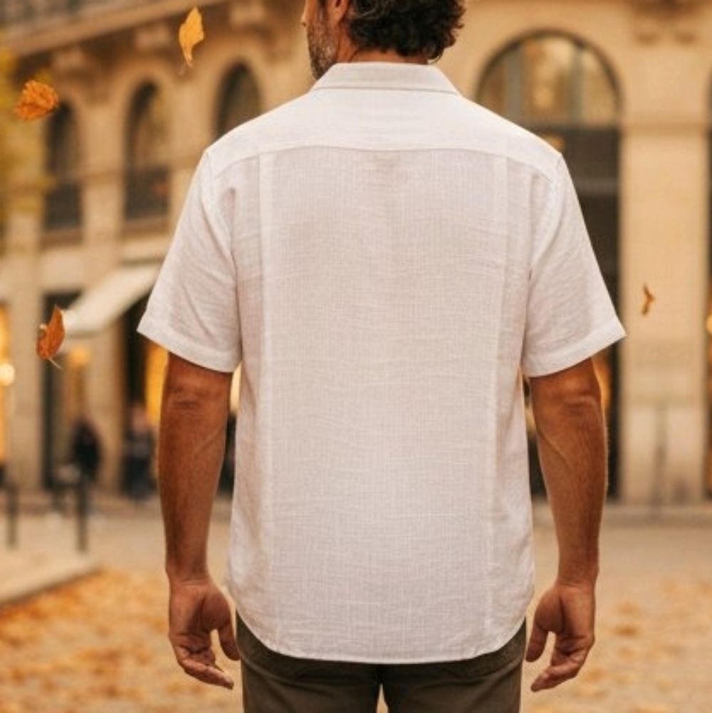 Runcati Men's Button Down Shirt, Short Sleeve White, Large Stretchy, Lightweight - Picture 2 of 10